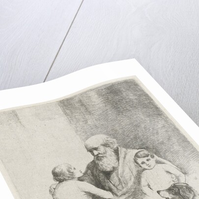 Old man with two kids and a dog by Christiaan Wilhelmus Moorrees