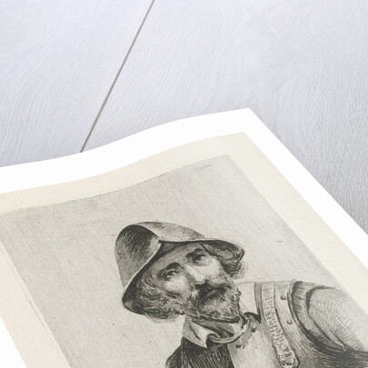 Man wearing armour and a helmet by Christiaan Wilhelmus Moorrees