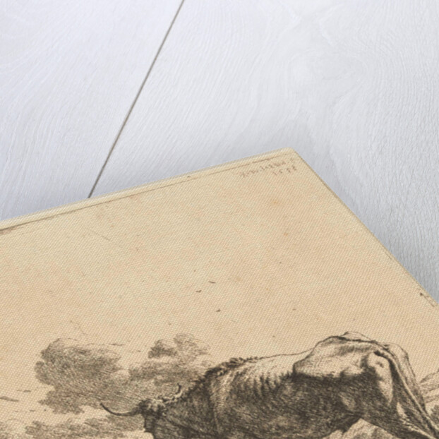 Shepherd with an ox and calf in a village by Karel Dujardin