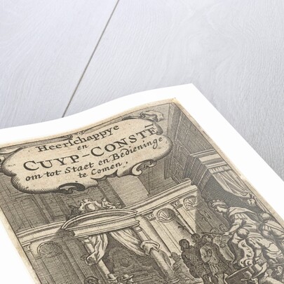 King on throne surrounded by nationals and cooper with barrel by Dirck van Ackersdijck