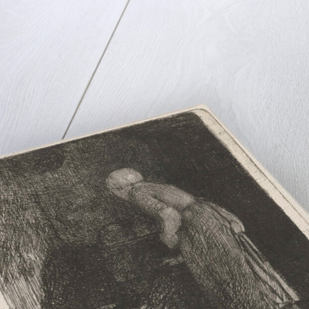 Woman looking in a crib by Bernardus Johannes Blommers