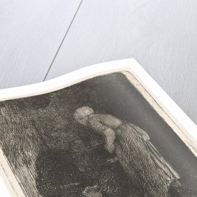 Woman looking in a crib by Bernardus Johannes Blommers