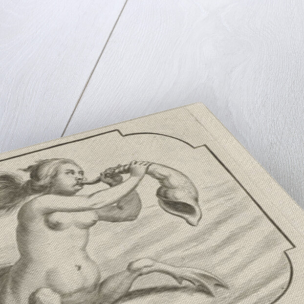 Female figure blowing on a conch by Justus Danckerts