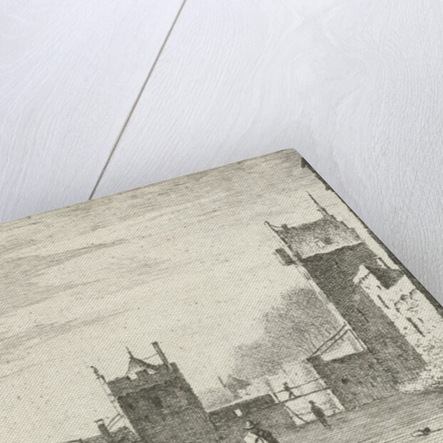 Figures on the ice at the gate Wittevrouwen Utrecht The Netherlands by Anthonij van der Hae