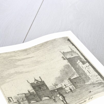 Figures on the ice at the gate Wittevrouwen Utrecht The Netherlands by Anthonij van der Hae