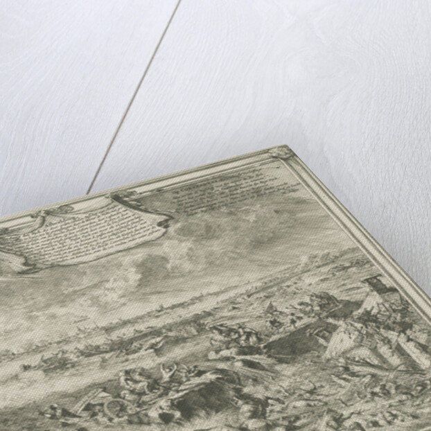 Dike near Coevorden, October 1 1673, enemy cavalry and artillery are washed away by the water, in the distance the city of Coevorden by Romeyn de Hooghe