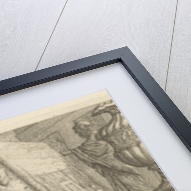 Female Figure with palette pointing at a painting by Anonymous