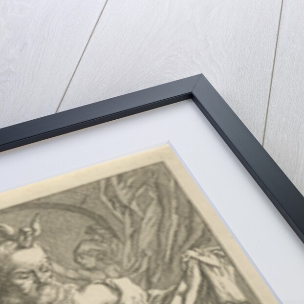 The Death personified holding a cloth on which the series title in ten lines in Dutch by Arnold Houbraken