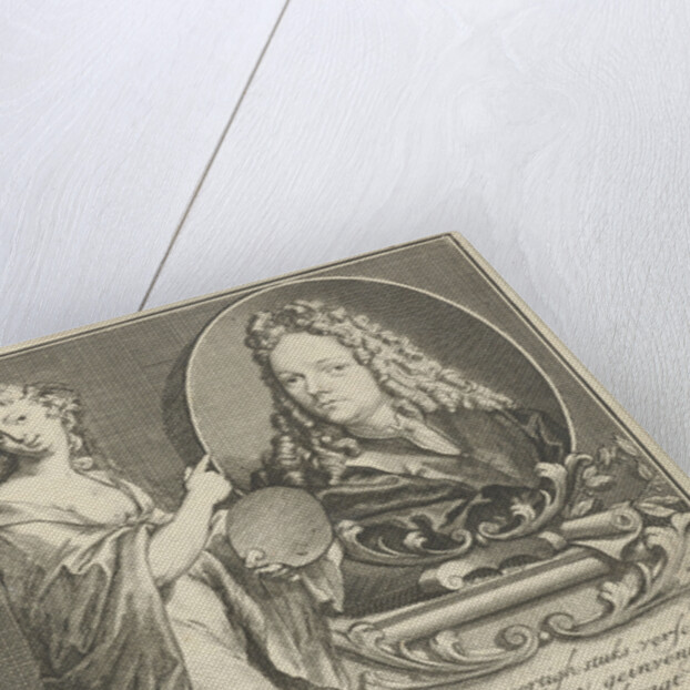 Female Figure with palette pointing to portrait of Arnold Houbraken by Leonard Schenk