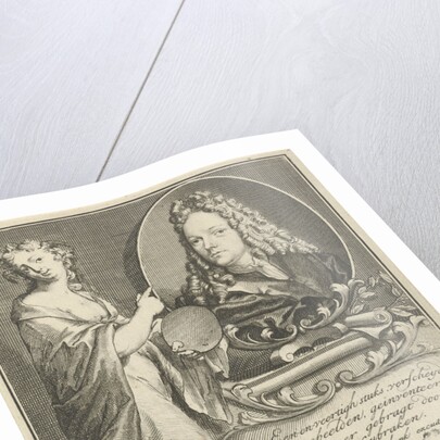 Female Figure with palette pointing to portrait of Arnold Houbraken by Leonard Schenk