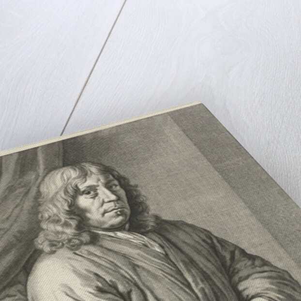 Portrait of Petrus van Staveren, pastor of Leiden The Netherlands, his hand resting on a Bible by Johannes Willemsz. Munnickhuysen