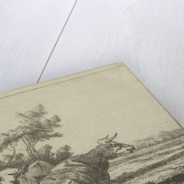 Two white cows lying in front of a group of trees by Pieter Gaal