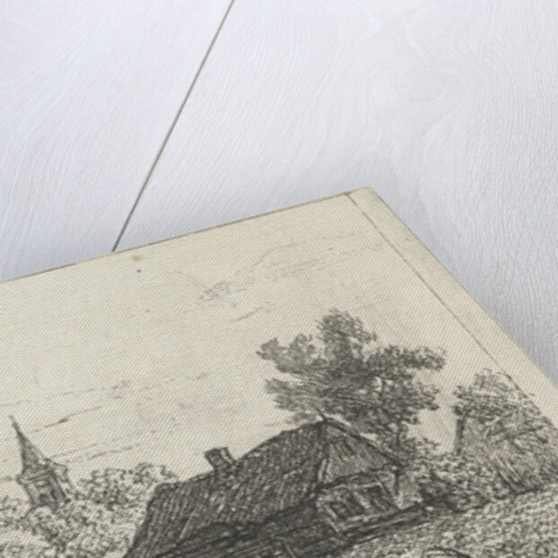 Village scene with church tower between trees by Johannes Franciscus Christ