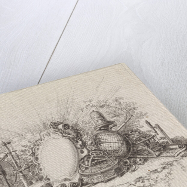 Cartouche surrounded by scientific instruments by Johannes Petrus van Horstok
