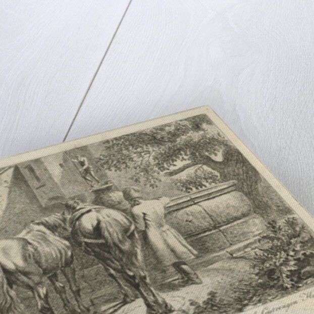 Drinking horses at a fountain by Maximiliaan Jacob de Man