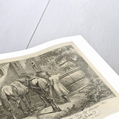 Drinking horses at a fountain by Maximiliaan Jacob de Man