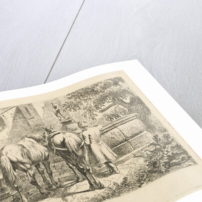 Drinking horses at a fountain by Johannes Mock