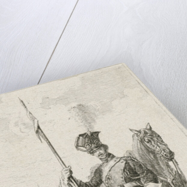 Soldier with a spear beside his horse by Johannes Mock