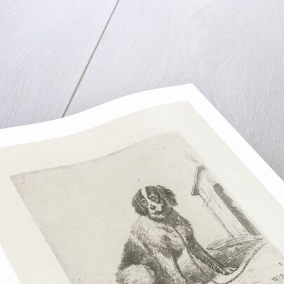 Sitting dog chained to a doghouse by Christiaan Wilhelmus Moorrees