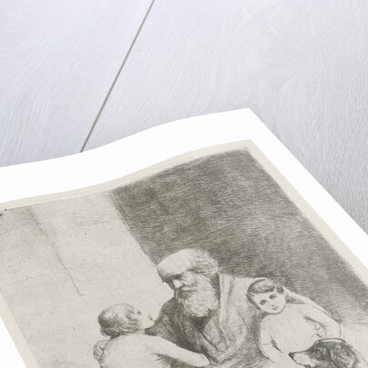 Old man with two kids and a dog by Christiaan Wilhelmus Moorrees