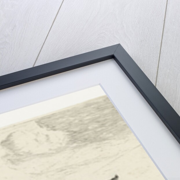 A large sailing ship, a pinnace, and a smaller ship, on the water, three large ships, a village right on the coast by Anonymous