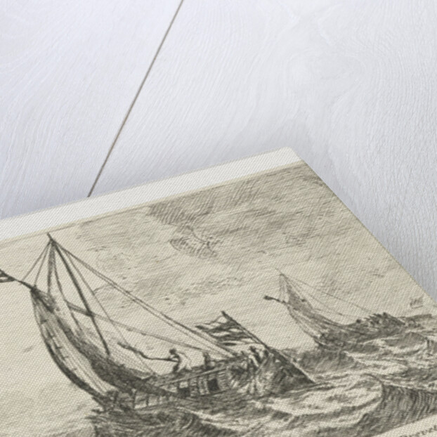 Two ferries and a rowing boat on a rough sea by Anonymous