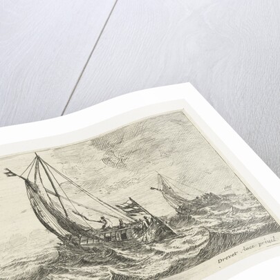 Two ferries and a rowing boat on a rough sea by Anonymous