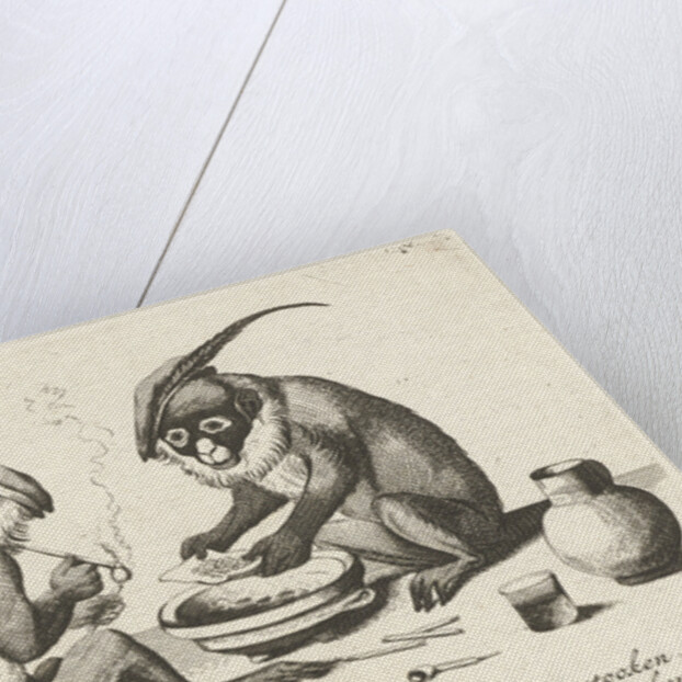 Two monkeys smoking a pipe by Anonymous