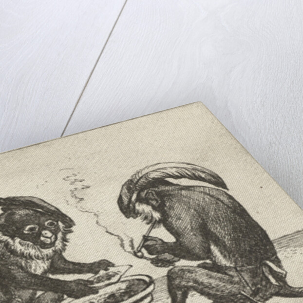 Two monkeys smoking pipe by Anonymous