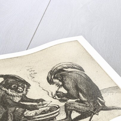 Two monkeys smoking pipe by Anonymous