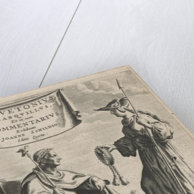 On a pedestal is an emperor on his throne, beside a Medusa head by Reinier van Persijn