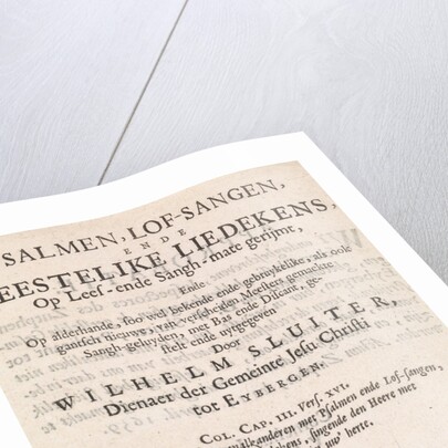 Title page for: Willem Sluiter, Psalms, Psalmen, lof-sangen, ende geestelike liedekens by Anonymous