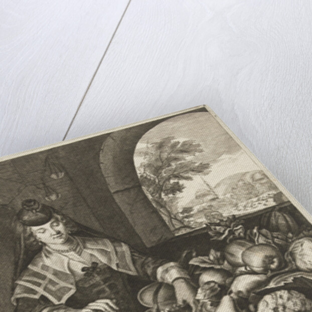 September represented as woman at table laden with fruits and vegetables by Joachim von Sandrart