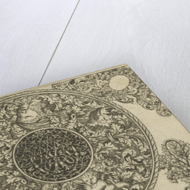 Edge of circular plate with leaf tendrils, masks and putti, Anthonie de Winter by C. de Moelder