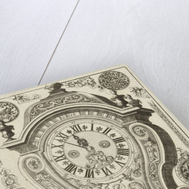 Clock on console with mask and garland, Daniël Marot I by Anonymous