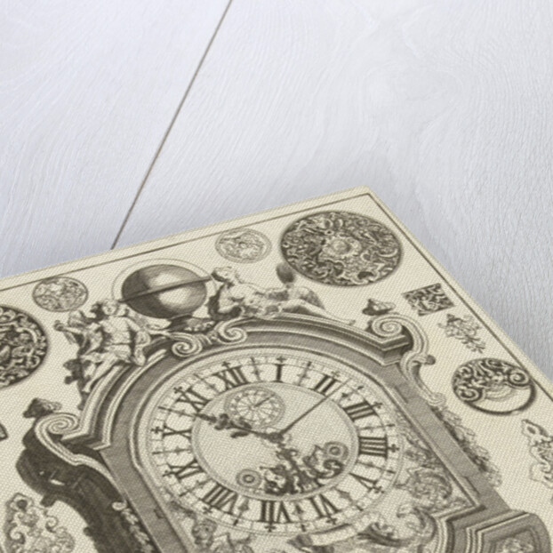 clock on pedestal, crowned with globe, Daniël Marot (I) by Anonymous