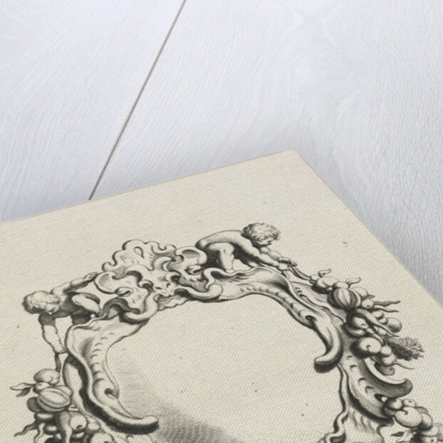 Cartouche with lobe ornament with two children by Clement de Jonghe