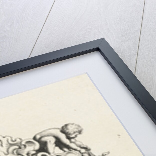 Cartouche with lobe ornament with two children by Clement de Jonghe