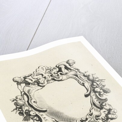 Cartouche with lobe ornament with two children by Clement de Jonghe