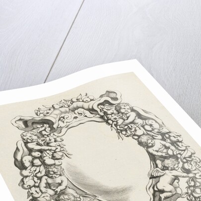 Cartouche with lobe ornament with four children and two angels by Clement de Jonghe