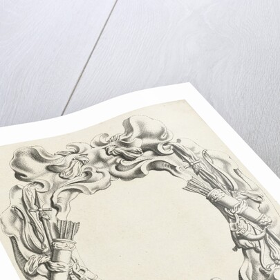 Cartouche with lobe ornament with hunting trophies by Clement de Jonghe