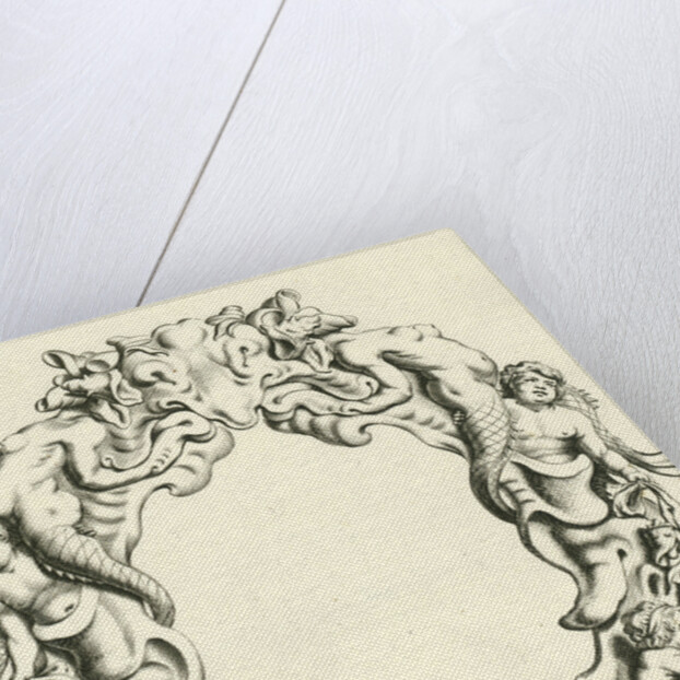 Both the lower right and left under a sea god blowing on a sea shell by Michiel Mosijn