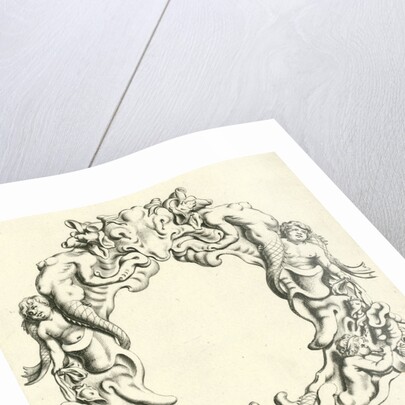 Both the lower right and left under a sea god blowing on a sea shell by Michiel Mosijn