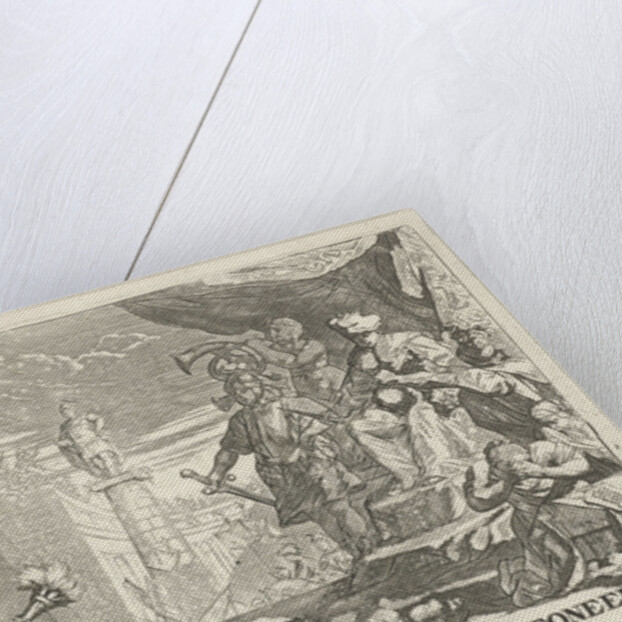 Severed heads for a prince on a throne by Arnold Houbraken