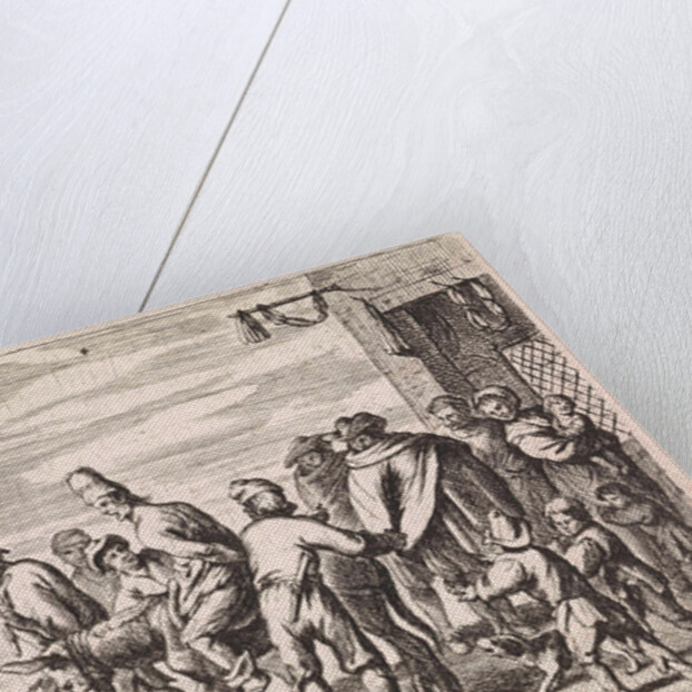 Man tied up on donkey by Cornelis de Wael