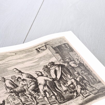 Man tied up on donkey by Cornelis de Wael