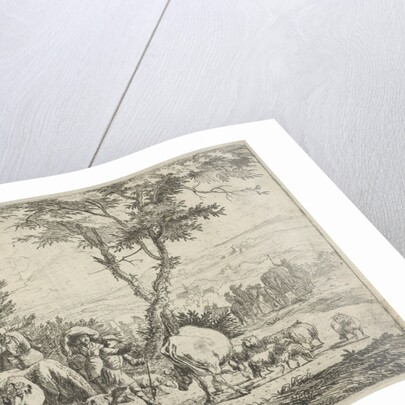 Farmers stabbing a creek with their flock by H. Pielmans