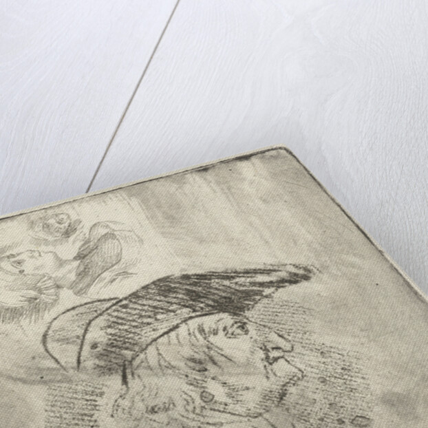 Study Sheet mans head with hat and woman with cap by Louis Bernard Coclers