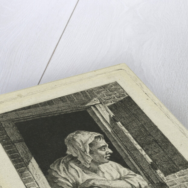 Woman leaning on arms in window opening by Cornelis van Cuylenburgh II