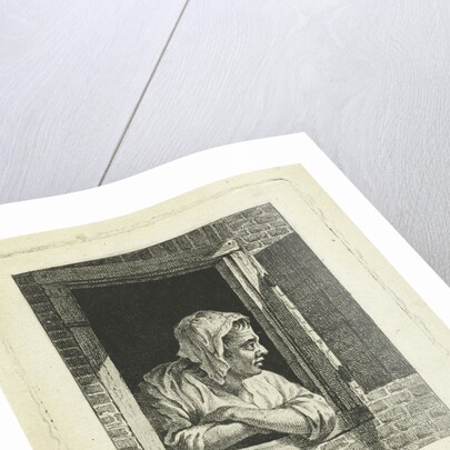 Woman leaning on arms in window opening by Cornelis van Cuylenburgh II